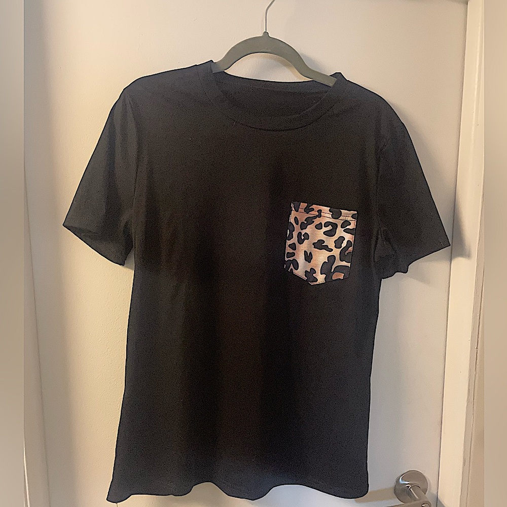 Women’s Black Tee with Cheetah Pocket